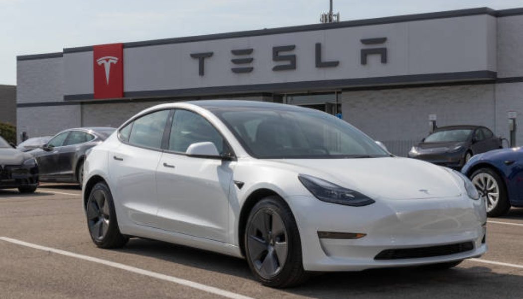 Indianapolis - Circa March 2022: Tesla EV electric vehicles on display. Tesla products include electric cars, battery energy storage and solar panels.